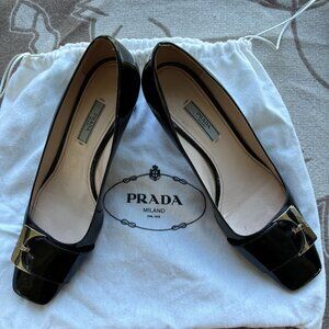 Prada Black Patent Leather Pumps with Buckle
